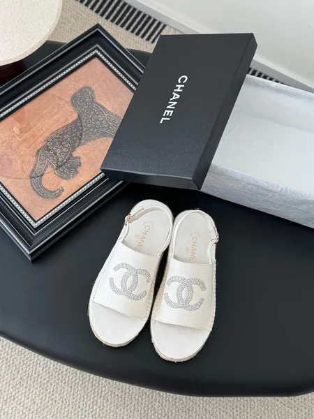 Chanel Women White Canvas Espadrille Sandals product photo