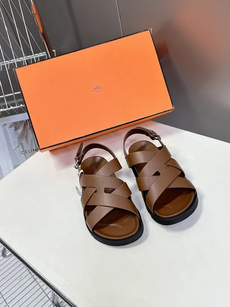 Hermès Women Brown Leather Strappy Sandals product photo