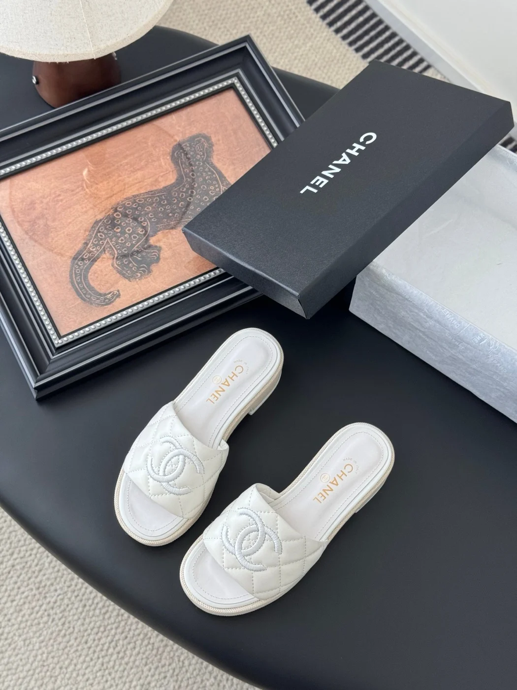 Chanel Women White Quilted Leather Slides — Tonal CC Detail product view 5