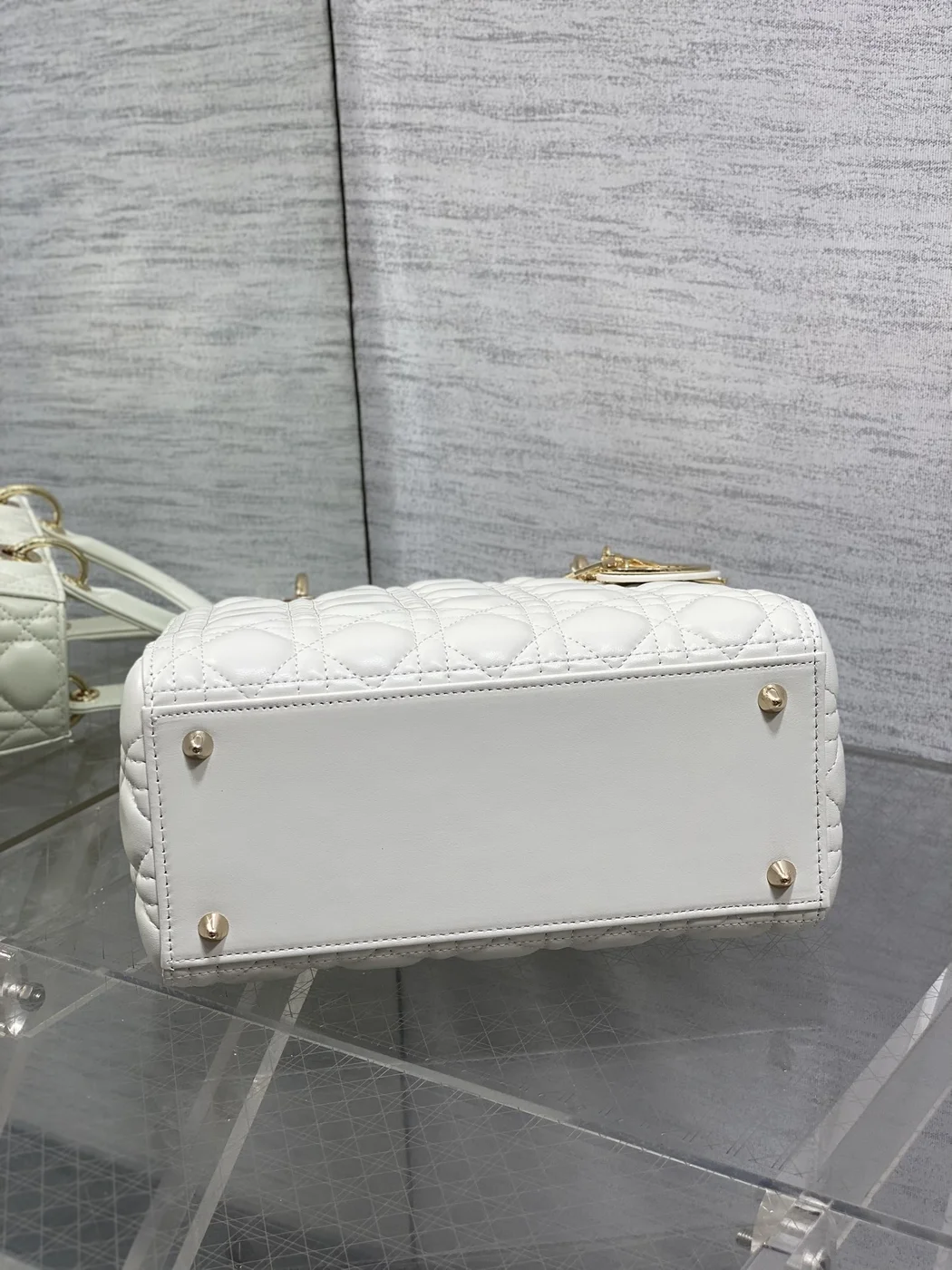 Dior Medium Lady Bag in White Gold Hardware product view 6