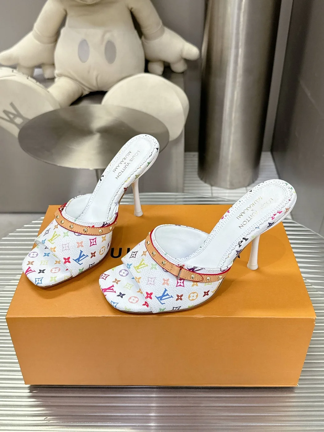 Louis Vuitton Women White Multicolor Printed Leather Mules product view 5