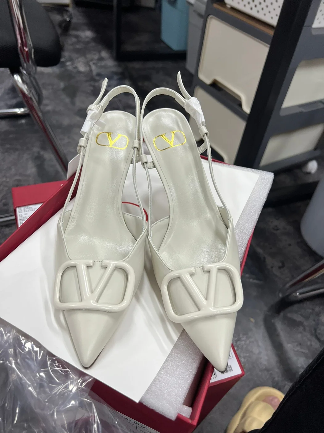 Valentino Women White Slingback Leather Pumps product view 1