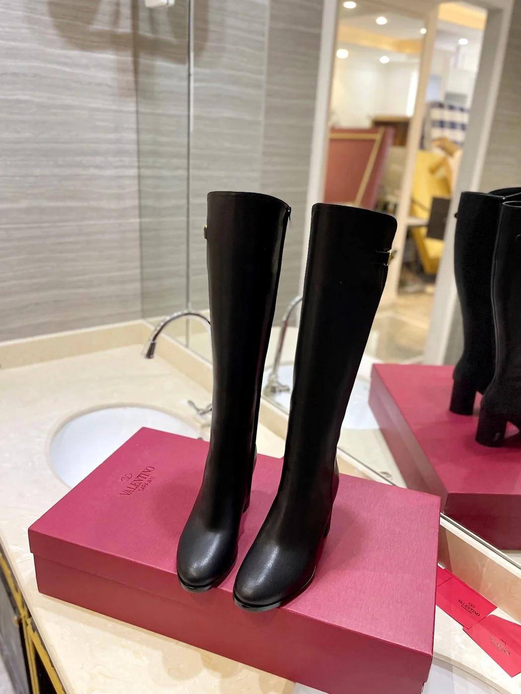 Valentino Women Black Leather Knee High Boots — Upper-Shaft Buckle Detail product view 4