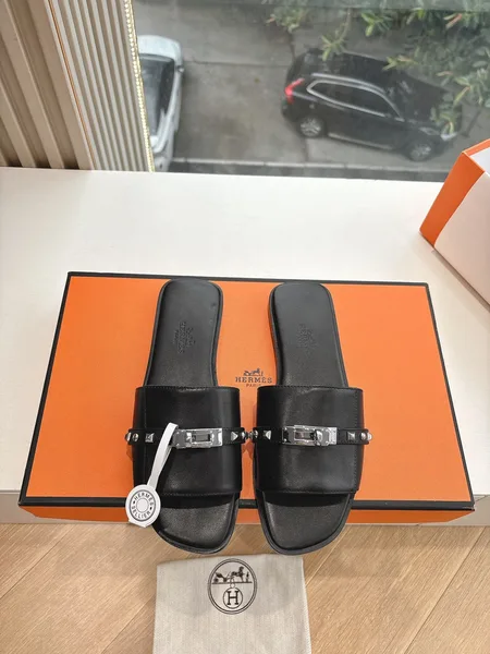 Hermès Women Black Leather Slide Sandals product photo