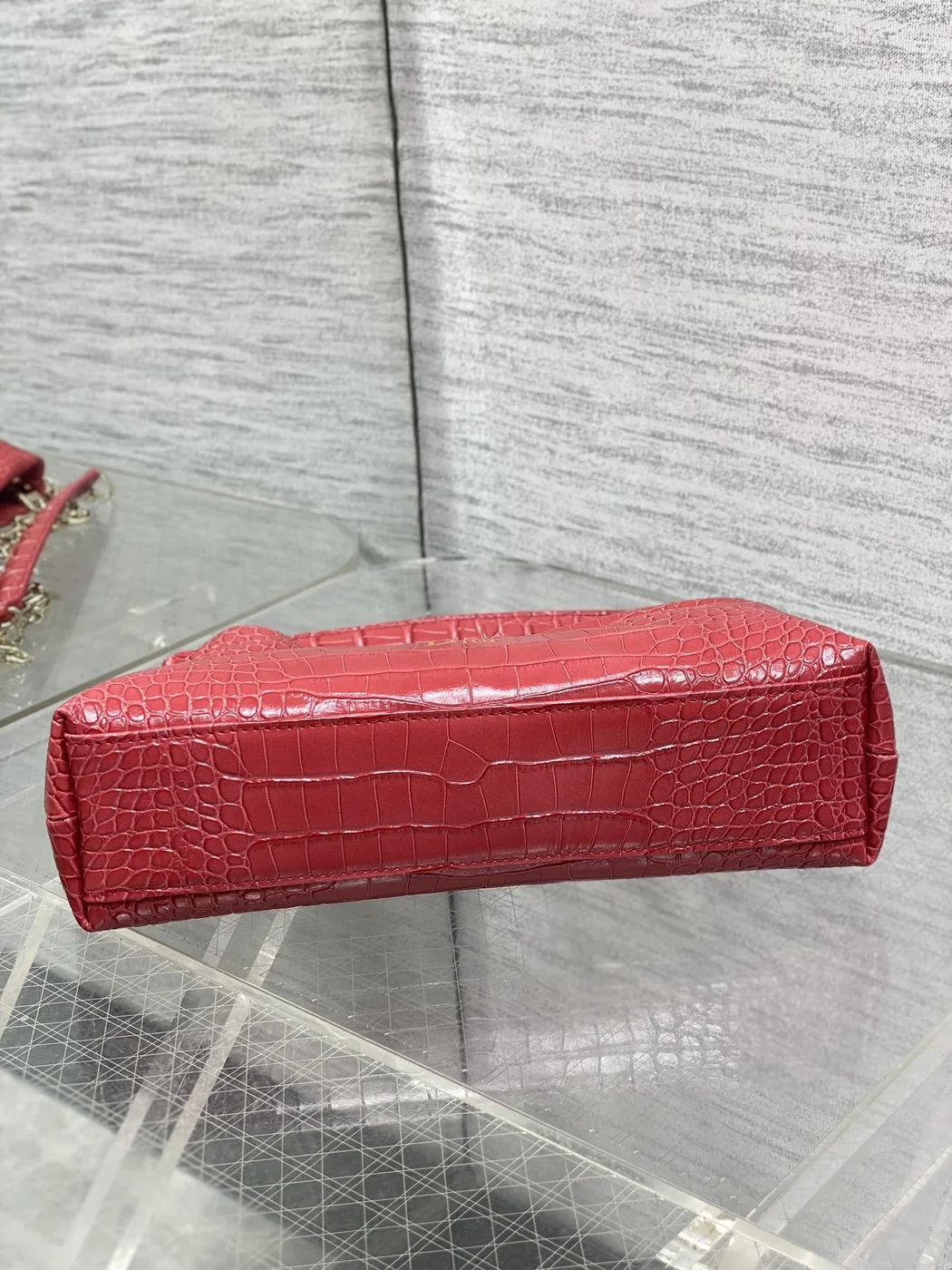Dior Bow Bag Small Red Crocodile-Embossed product view 6