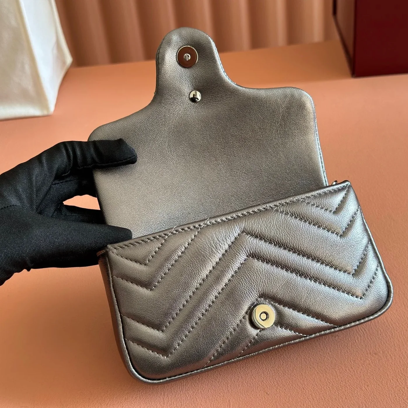 Gucci GG Marmont Bag 16 In Warm Gray Brown Lambskin product view 7