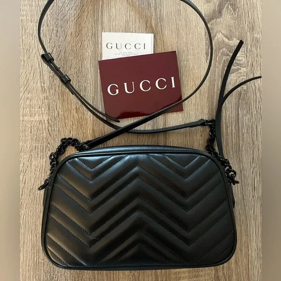 Gucci GG Marmont Matelassé Mini Camera Bag in black product view 2