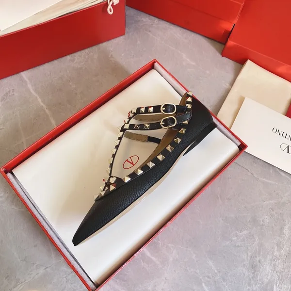 Valentino Women Black Studded T-Strap Flats with Pointed Toe product view 6