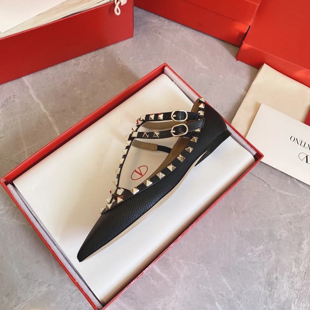 Valentino Women Black Studded T-Strap Flats with Pointed Toe product view 6