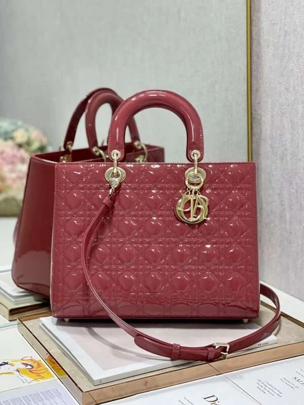 Dior Lady Women’s Handbag Red Glossy Leather Gold Lock 32 cm product view 1