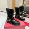 Valentino Women Black Patent Leather Boots — VLogo Ankle-Strap Style product view 1