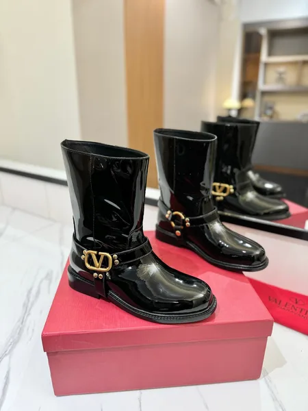 Valentino Women Black Patent Leather Boots — VLogo Ankle-Strap Style product photo