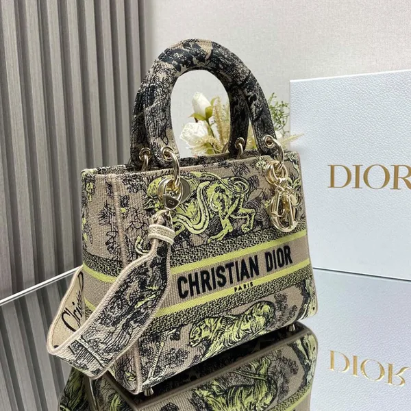 Dior Medium Dioriviera Lady D-Lite Bag — Black and Yellow Pattern product view 2