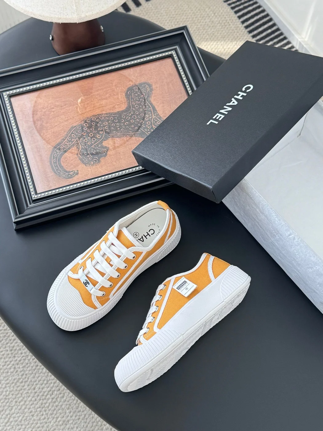 Chanel Women Yellow Canvas And Rubber Sneakers product view 4