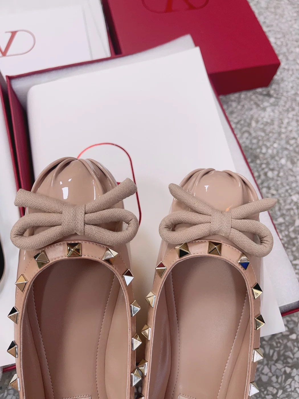 Valentino Women Nude Patent Leather Studded Flats product view 4