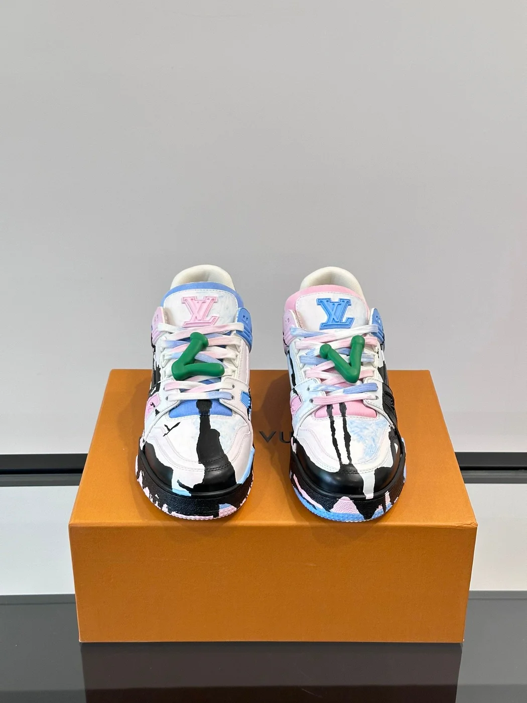 Louis Vuitton Men White Pink Blue Leather Sneakers product view 2