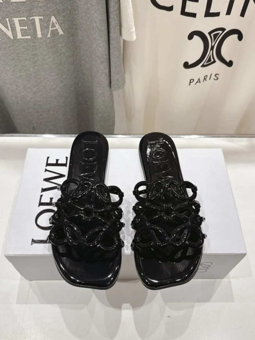 Loewe Leather Petal Anagram Slides in Black product view 5
