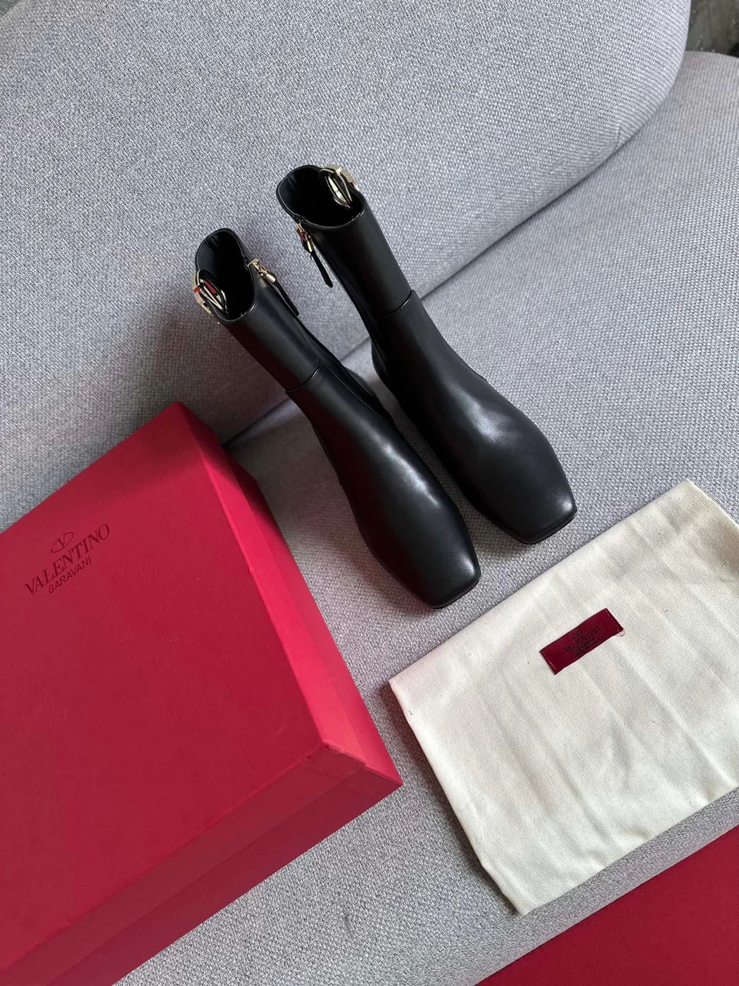 Valentino Women Black Leather Ankle Boots — Side-Zip VLogo Detail product view 3