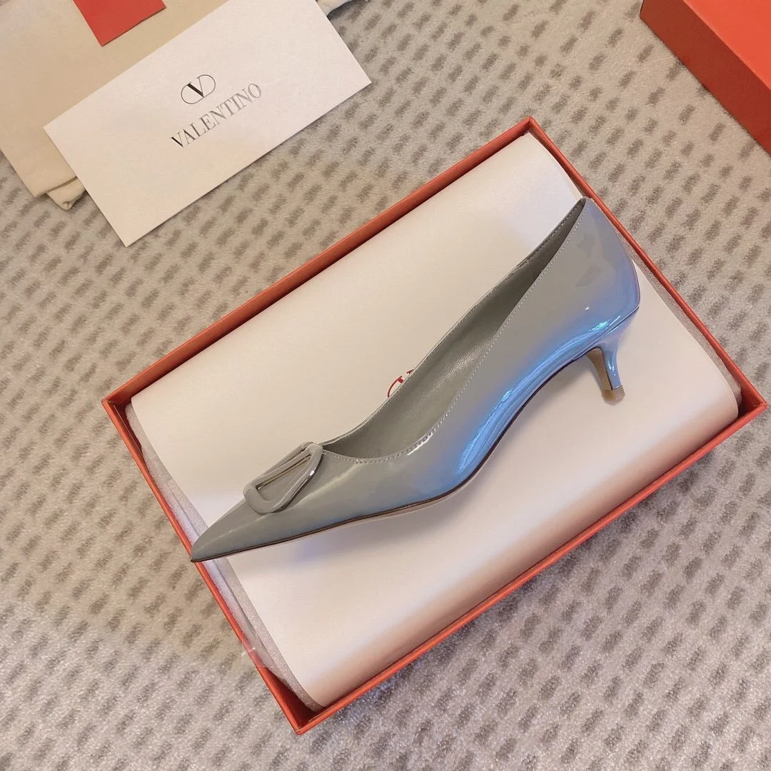 Valentino Women Gray Patent Leather Pointed Pumps product view 4