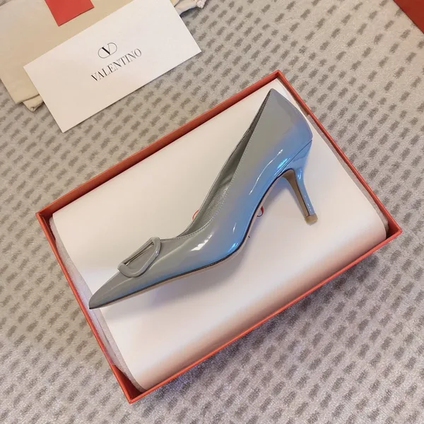 Valentino Women Gray Patent Leather Pointed Pumps product view 2