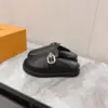 Louis Vuitton Women Black Leather Mules — Round Gold-Tone Buckle Detail product view 5