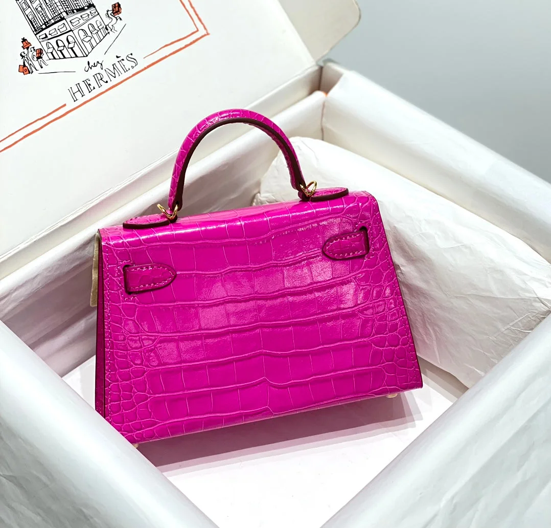 Hermès Mini Kelly In Deep Magenta Crocodile Skin Gold Hardware Bag product view 3