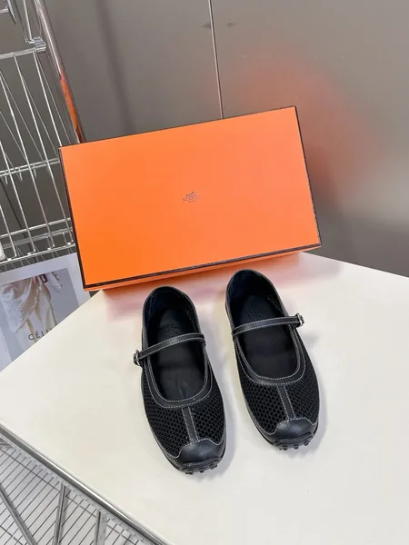 Hermès Women Black Mesh Leather Mary Janes product photo
