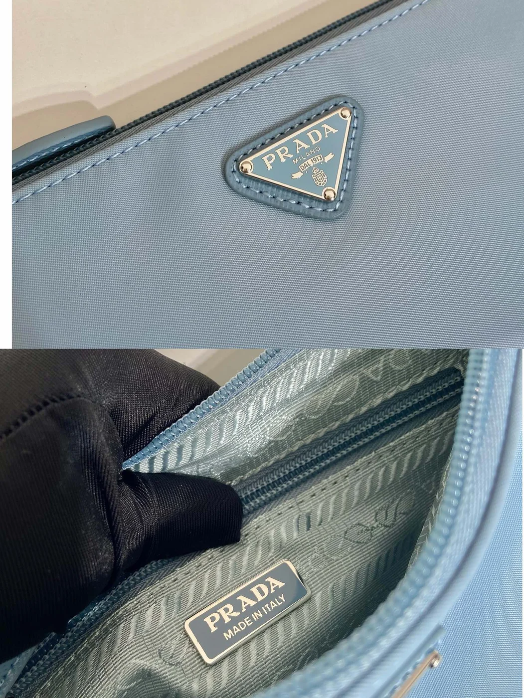 Prada Shoulder Bag 24 With Triangle Logo In Sky Blue Re-Nylon Fabric product view 6