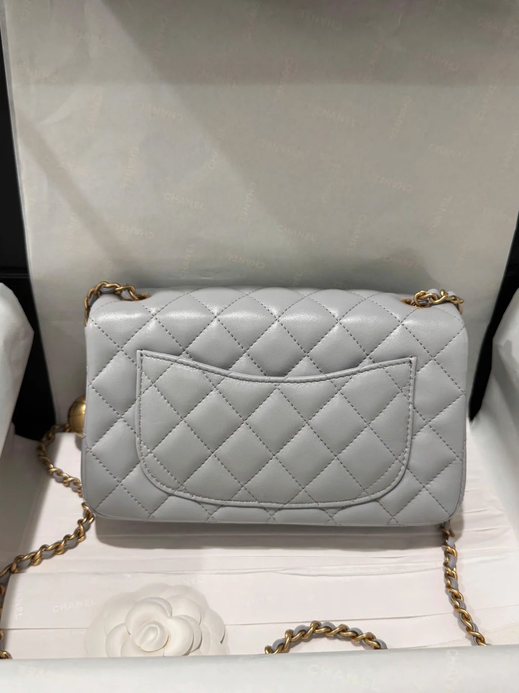 Chanel Classic Woman’s Smooth Leather Grey Handbags 20 cm product view 4