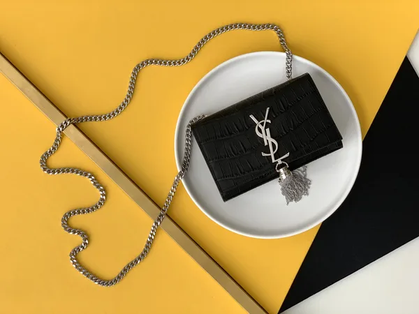 Saint Laurent Black Leather Small Kate Tassel Crossbody Bag Silver product photo