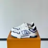 Louis Vuitton Men White and Blue Sneakers — Oval LV Side Detail product view 3