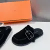 Hermès Women Black Suede Buckle Mules product view 4