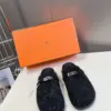 Hermès Women Black Fuzzy Fabric Mules product view 1
