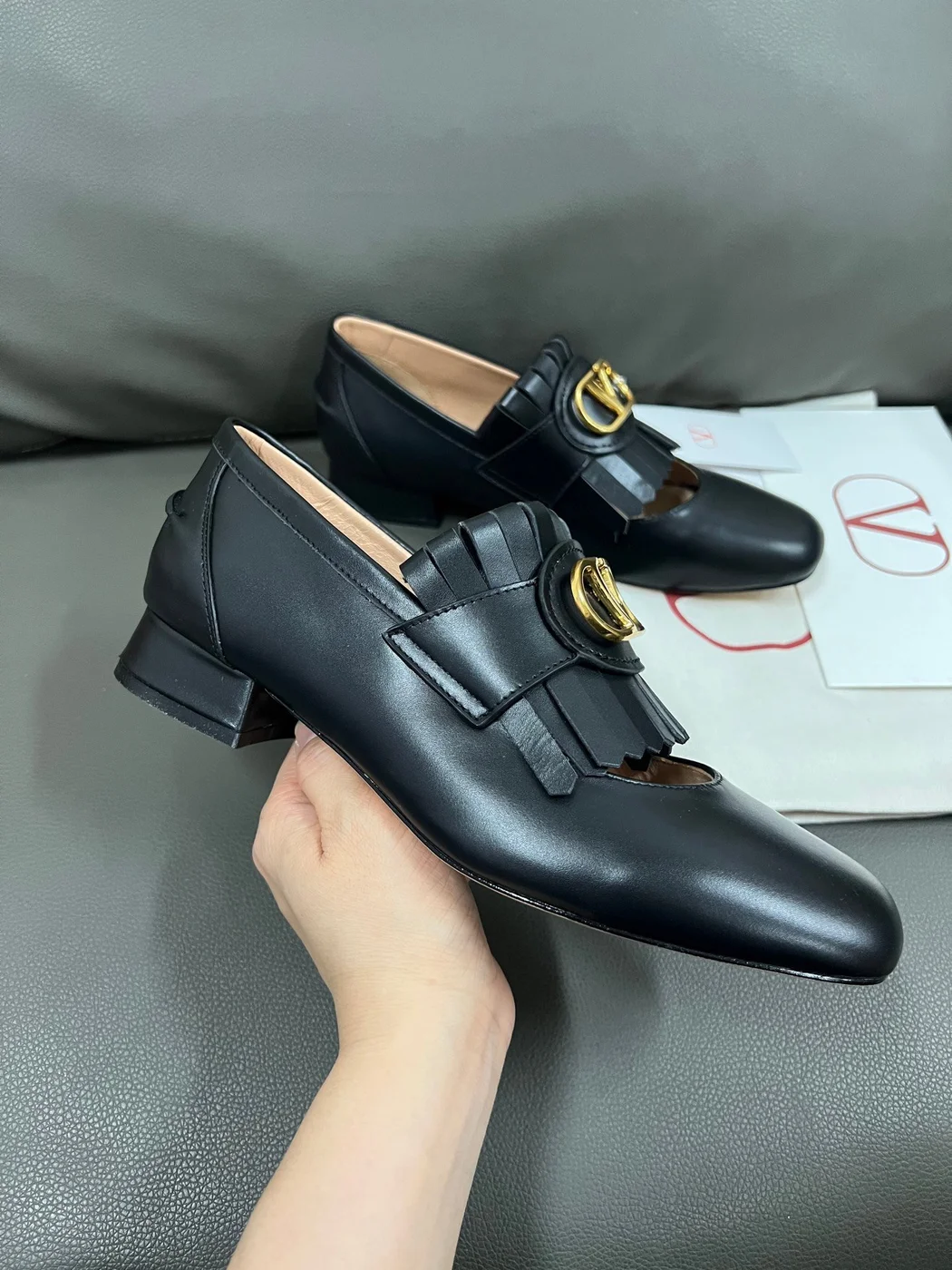 Valentino Women Black Fringe Loafers with Block Heel product view 4