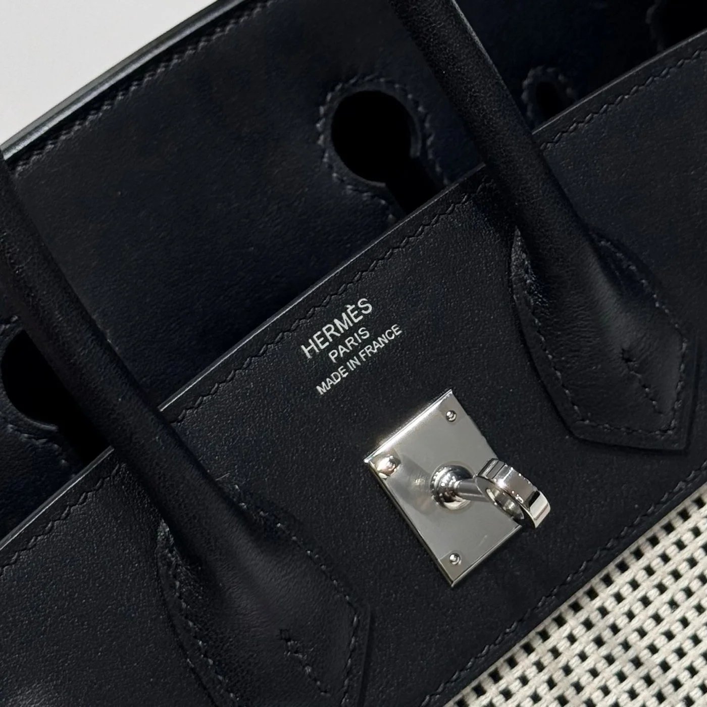 Hermès Birkin 25 cm In Black Swift White Black Plaid Toile Canvas (Custom-Made) Bag product view 9