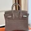 Hermès Etoupe Birkin 25 Porosus Crocodile Leather Palladium Hardware Bag product view 2