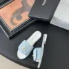 Chanel Women Quilted-Fabric Slides — Pale Blue and White product view 3