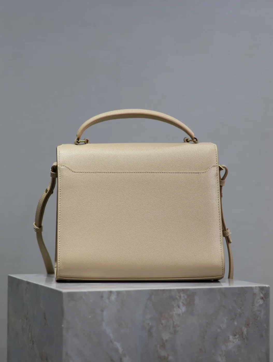 Saint Laurent Cassandra Top Handle Bag Medium In Beige Calfskin Gold Hardware product view 3