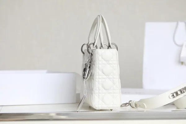 Dior My Lady Women’s Handbag White Silver Lock 20×16.5 cm product view 2