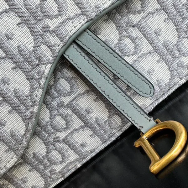 Dior Medium Saddle Pouch with Chain — Light Gray Oblique product view 5