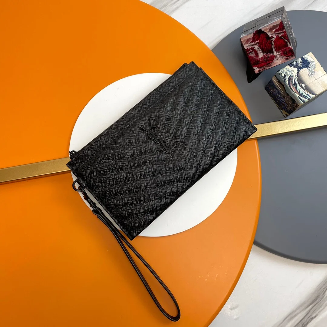 Saint Laurent Cassandre MATTELASÈ Large Zipped Pouch In Grain De Poudre Embossed Leather product view 2