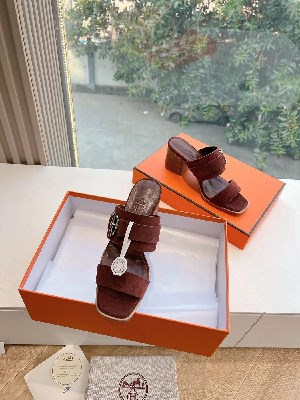 Hermès Women Brown Suede Leather Mules product view 4