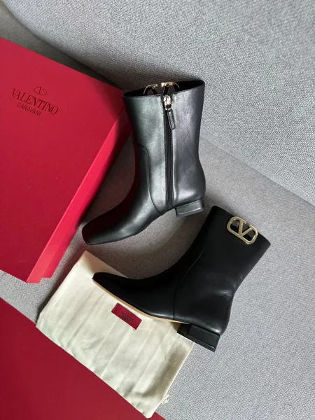 Valentino Women Black Leather Ankle Boots — Side-Zip VLogo Detail product photo