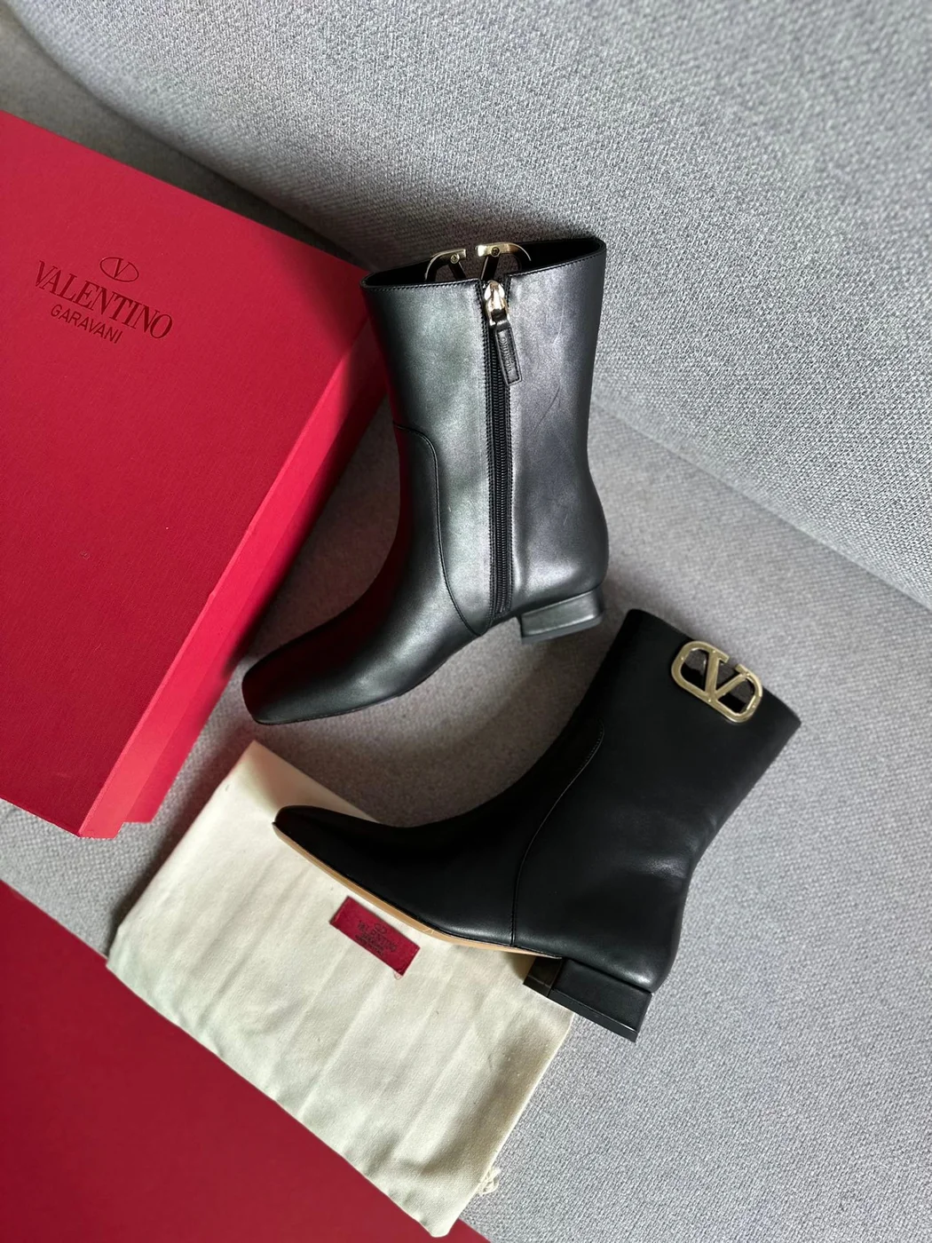 Valentino Women Black Leather Ankle Boots — Side-Zip VLogo Detail product view 1