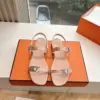 Hermès Women Beige Leather Strappy Sandals — Metal-Bar Strap Detail product view 5