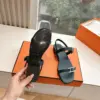 Hermès Women Black Leather Sandals — Two-Strap Metal-Bar Detail product view 6