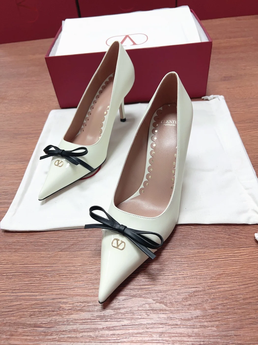 Valentino Women White Leather Pointed Toe Pumps product view 6