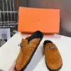 Hermès Women Tan Suede-Effect Closed-Toe Mules product view 3