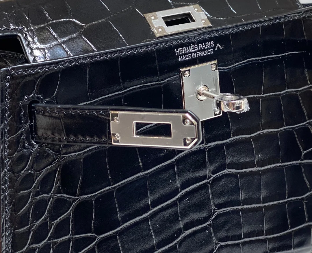 Hermès Mini Kelly In Black Crocodile Skin Silver Hardware Bag product view 5