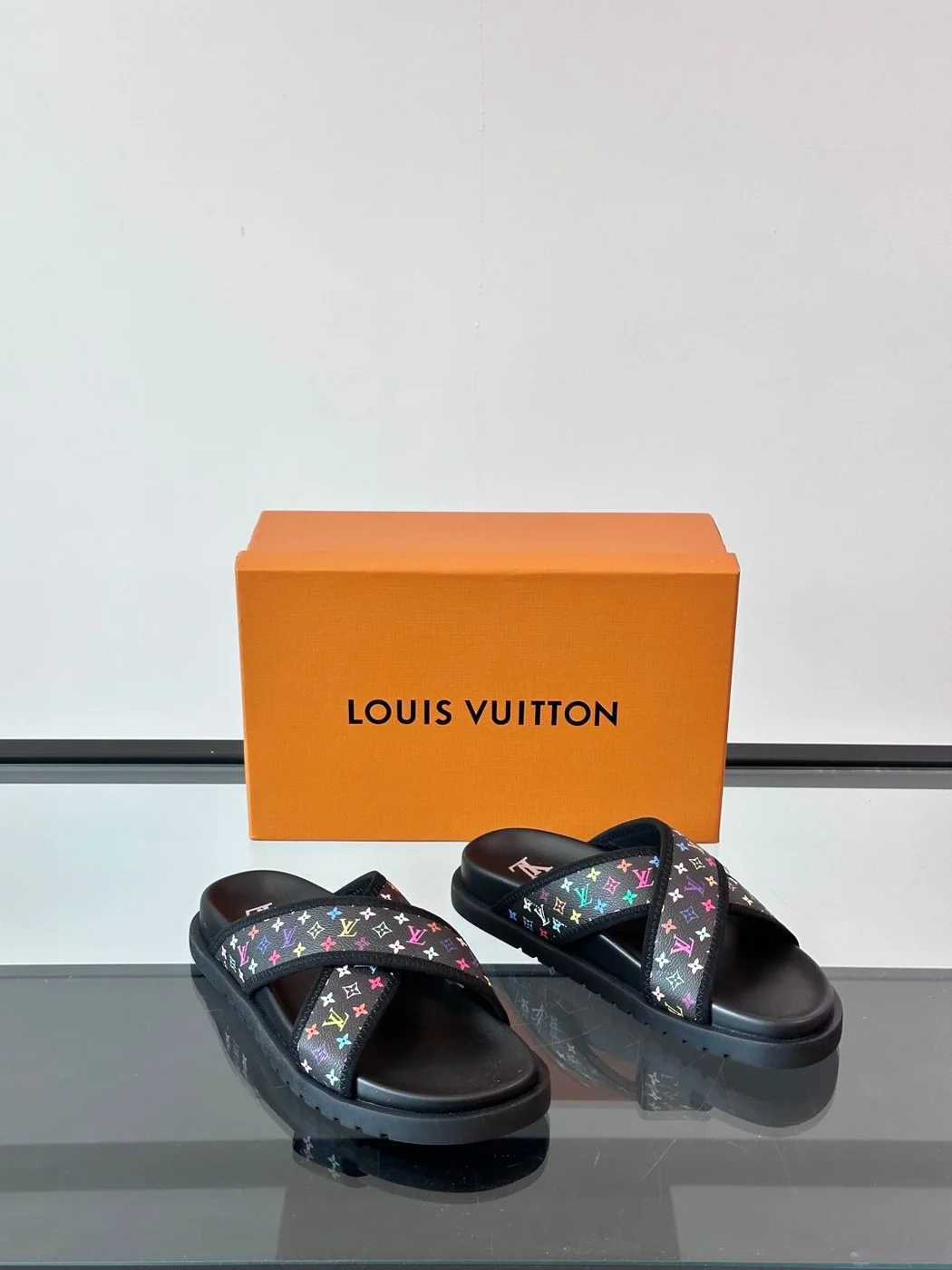 Louis Vuitton Men Black Multicolor Canvas Slides product view 5